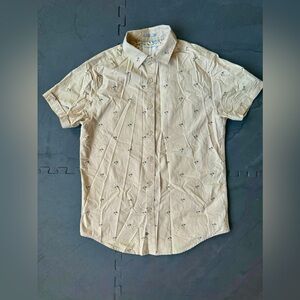 Denim & Flower Ricky Singh Palm Tree Shirt - Beige, Size Small, Short Sleeve